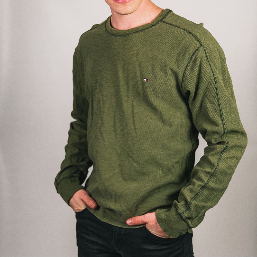 GREEN TOMMY HILFIGER WAFFLE CREWNECK SHIRT
